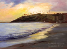 Laguna Main Beach Sunset 12 x 16 inch oil painting